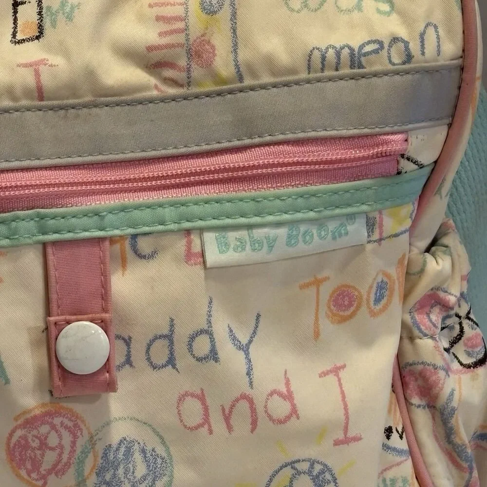Vintage 90s Baby Boom Diaper Bag Zoo Animals Doodle Pink Blue Mommy Daddy